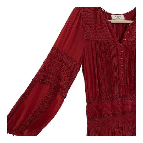 Sea New York Size 4 Red Azzedine Mini Dress Long Sleeve Boho Peasant Flaw - Picture 14 of 16